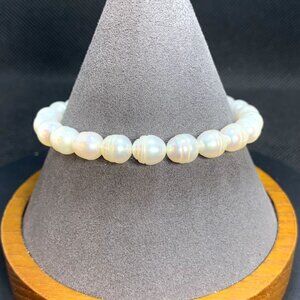 Cultured Freshwater Pearl Bracelet Elastic No Clasp 7mm Oval One Size